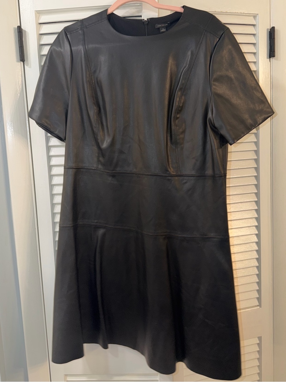 Black Faux Leather Short Sleeve A-Line Dress